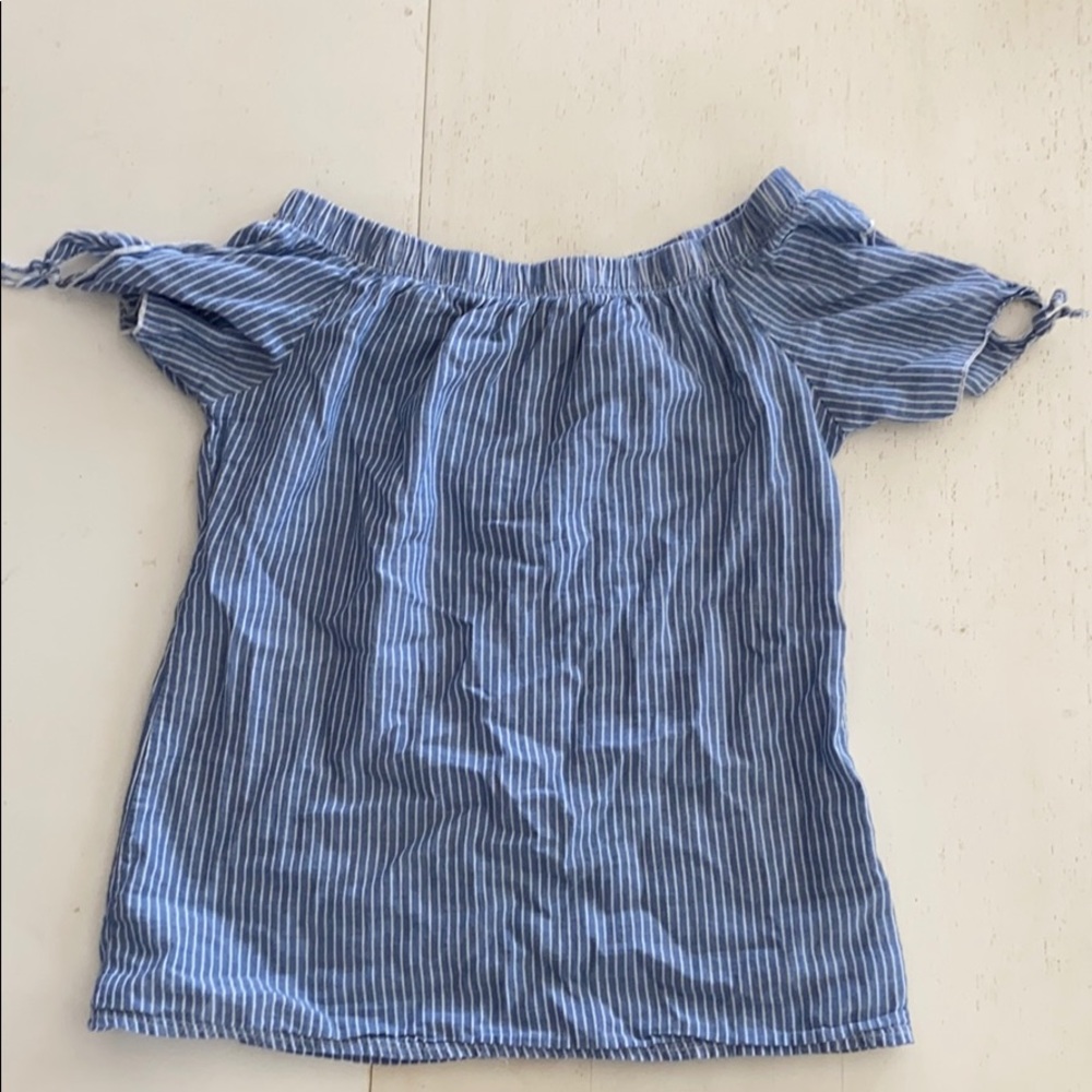 Blue and white striped off the shoulder shirt!
